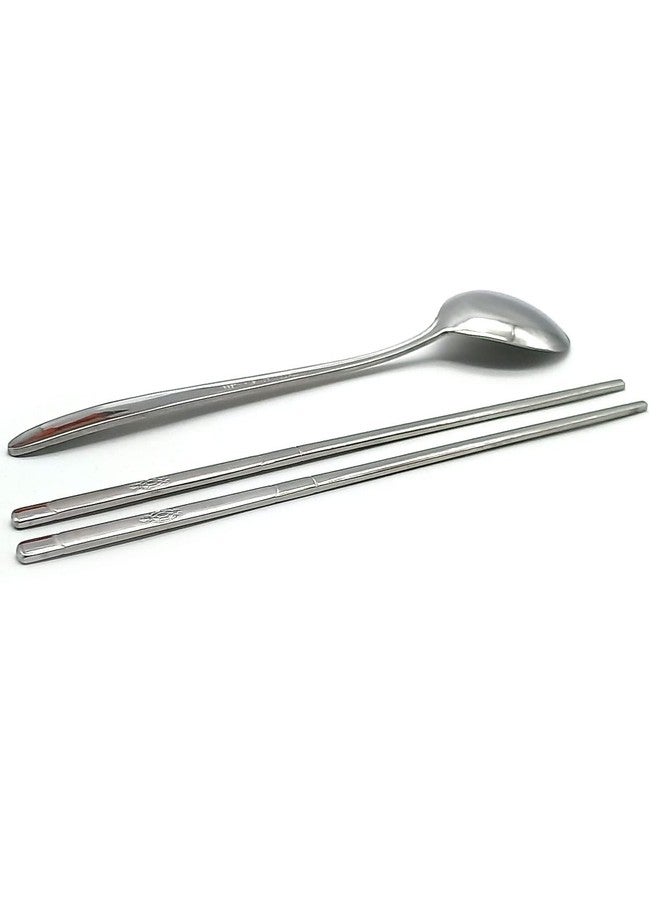 SUPIA Korean Traditional Cutlery Stainless Steel Spoons and Chopsticks Set Tableware with Long-hand, Reusable (Silver Turtle) - Image 5