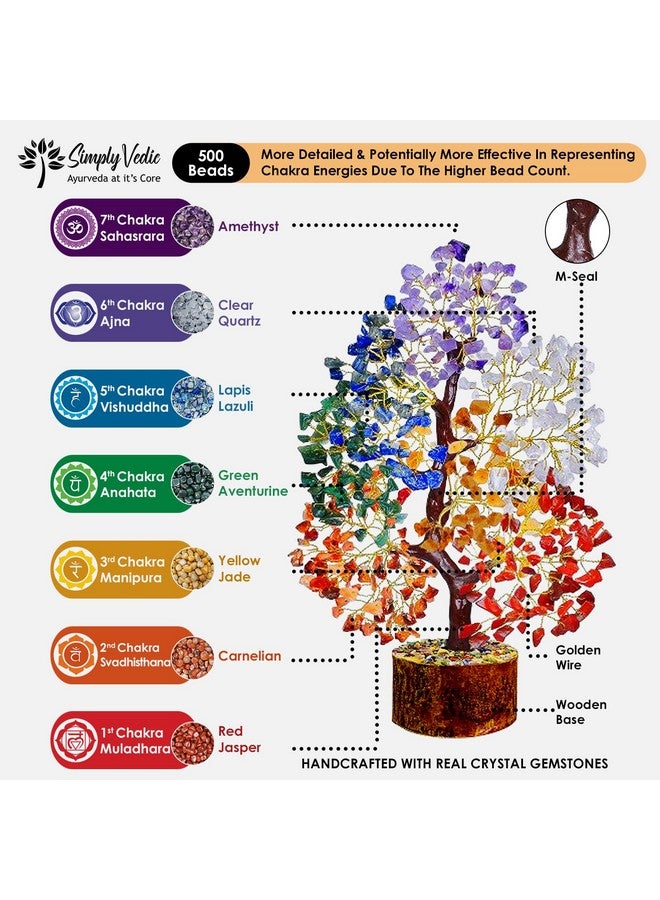Simply Vedic 7 Chakra Crystal Tree 500 Beads| for Positive Energy, Good Luck, Chakra Activation| Healing Gemstones MoneyTree Feng Shui, Spiritual Gift, Home Decor| Handmade by Traditional Artist - Image 2
