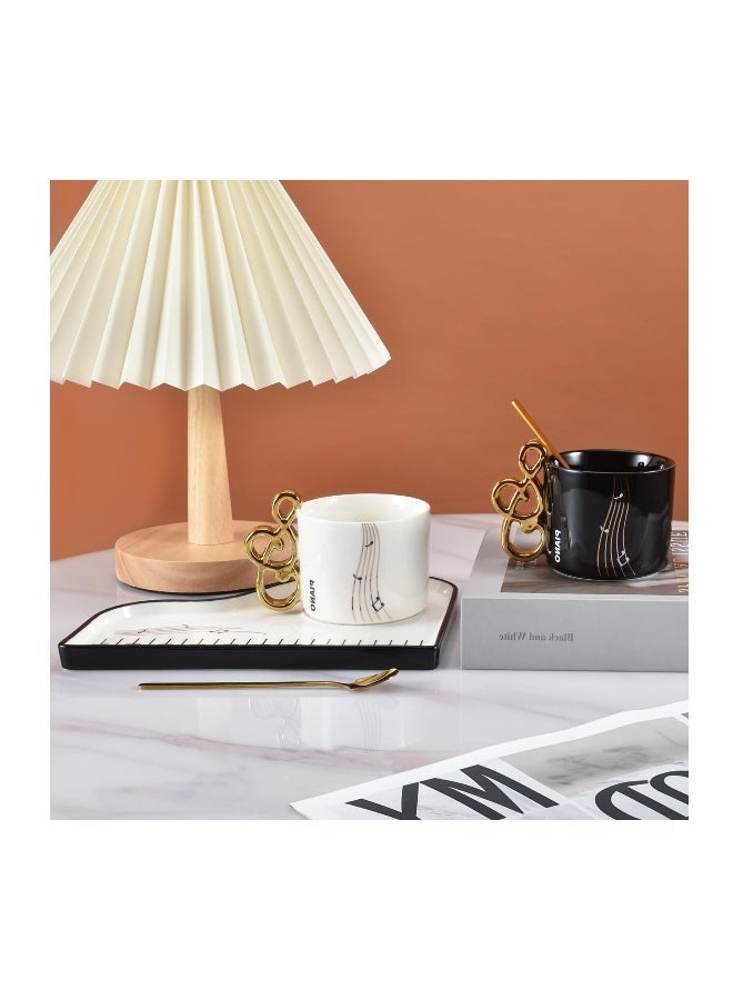 Cute Piano Shaped Ceramic Coffee Mug and Saucer Set with Spoon, 6.5 oz for Office and Home, Perfect for Tea and Latte, Elegant White Design - Image 4