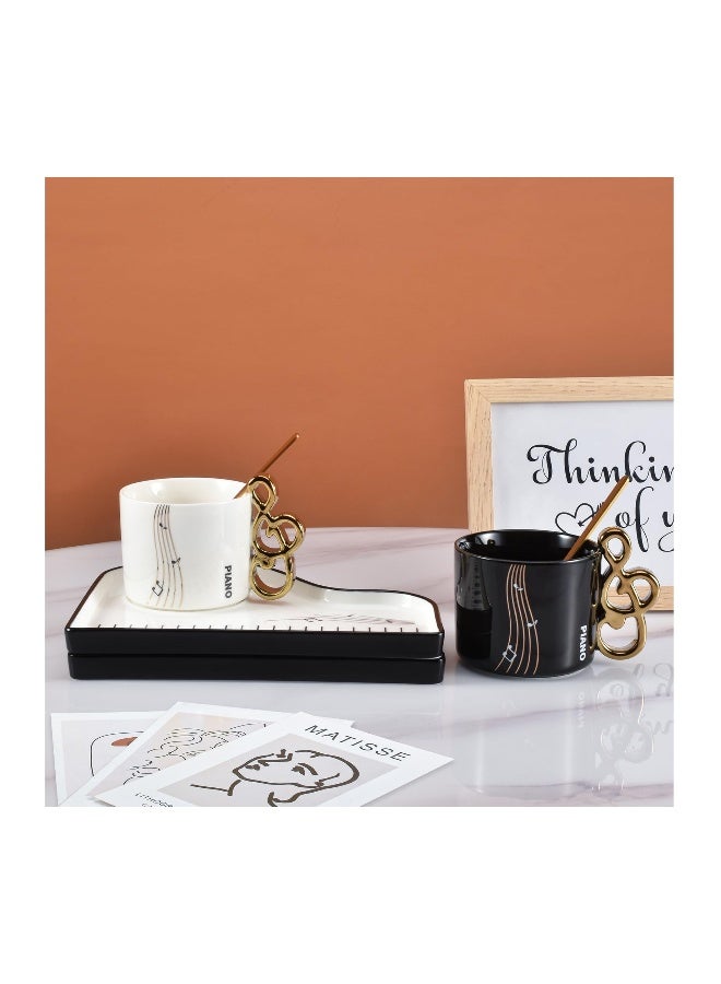 Cute Piano Shaped Ceramic Coffee Mug and Saucer Set with Spoon, 6.5 oz for Office and Home, Perfect for Tea and Latte, Elegant White Design - Image 5