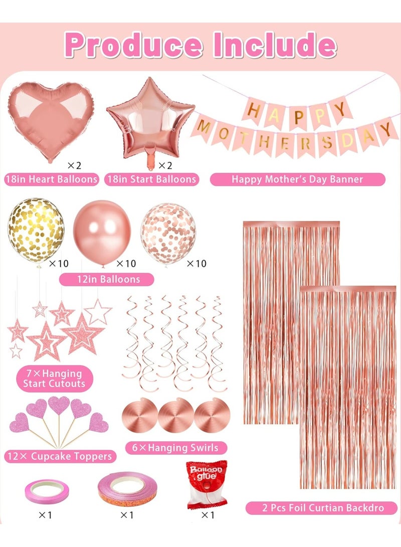 XIYU Rose Gold Happy Birthday Party Decoration Balloon Arch Garland Set with Happy Birthday Balloon Banner, Foil Balloon, Fringe Curtain and Ribbon - Image 2