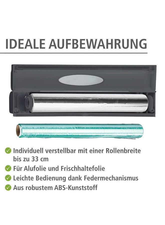 Wenko Plastic Wrap Dispenser With Cutter Cling Film Holder Refillable Aluminum Foil Wrap Dispenser With Slide Cutter For Kitchen Organization 14.96 X 2.05 X 2.64 In Gray - Image 5