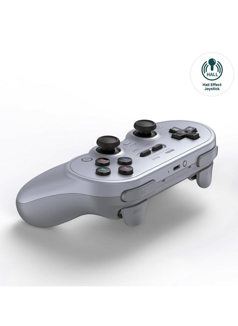Generic 8Bitdo Pro 2 Bluetooth Controller for Switch, Hall Effect Joystick Update, Wireless Gaming Controller for Switch, PC, Android, and Steam Deck  Apple (Grey)  - Image 3