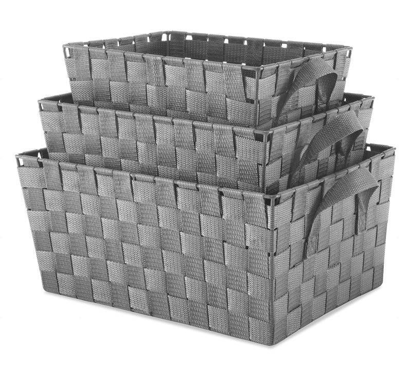 Whitmor Woven Strap Storage Baskets S3Gray