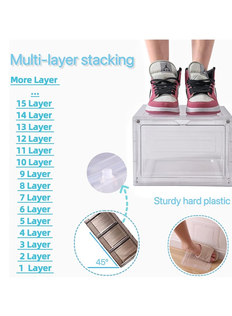 Shoe Storage Boxes, 6 Pack Large Drop Front Shoe Boxes with Magnetic Door, Clear Plastic Stackable Shoe Containers (Black) - Image 4