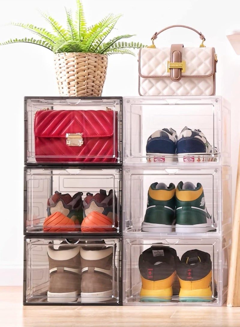 Shoe Storage Boxes, 6 Pack Large Drop Front Shoe Boxes with Magnetic Door, Clear Plastic Stackable Shoe Containers (Black) - Image 2