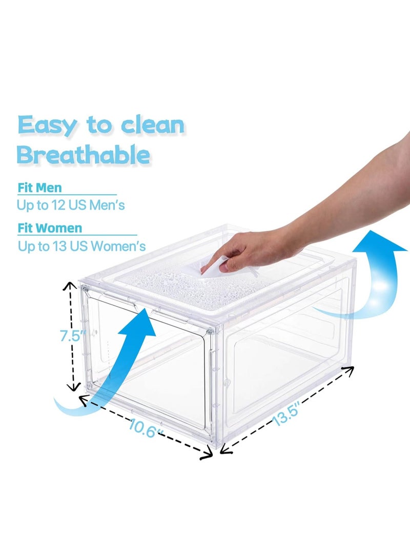 Shoe Storage Boxes, 6 Pack Large Drop Front Shoe Boxes with Magnetic Door, Clear Plastic Stackable Shoe Containers (Black) - Image 5