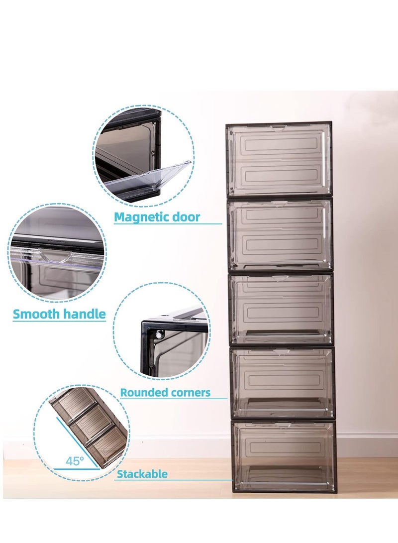 Shoe Storage Boxes, 6 Pack Large Drop Front Shoe Boxes with Magnetic Door, Clear Plastic Stackable Shoe Containers (Black) - Image 3