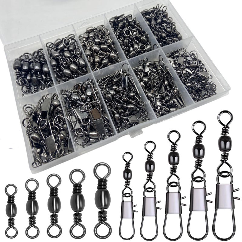 DAMIDEL 260Pcs/Box with Stainless Steel Fishing Barrel Swivels 150Pcs /Barrel Swivels with Snaps 110Pcs Mix,High Strength Connector for Quick Change Fishing Lure or Line Tackle Saltwater Freshwater - Image 1