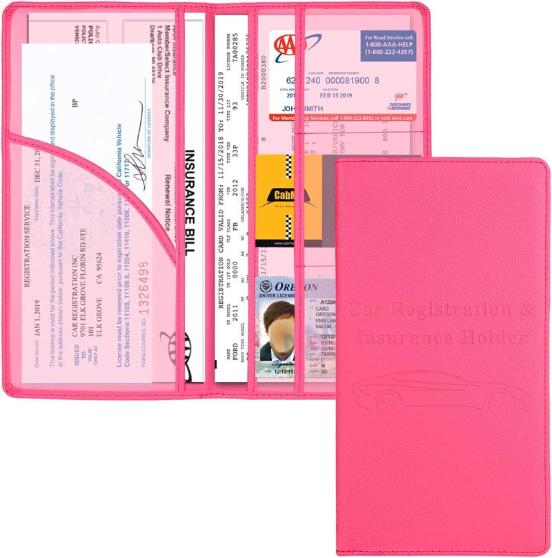 Cacturism Car Registration and Insurance Holder, Car Accessories Vehicle Glove Box Car Organizer Women Car Accessories with Magnetic Shut for Cards, Essential Document, Driver License, Hot Pink - Image 1