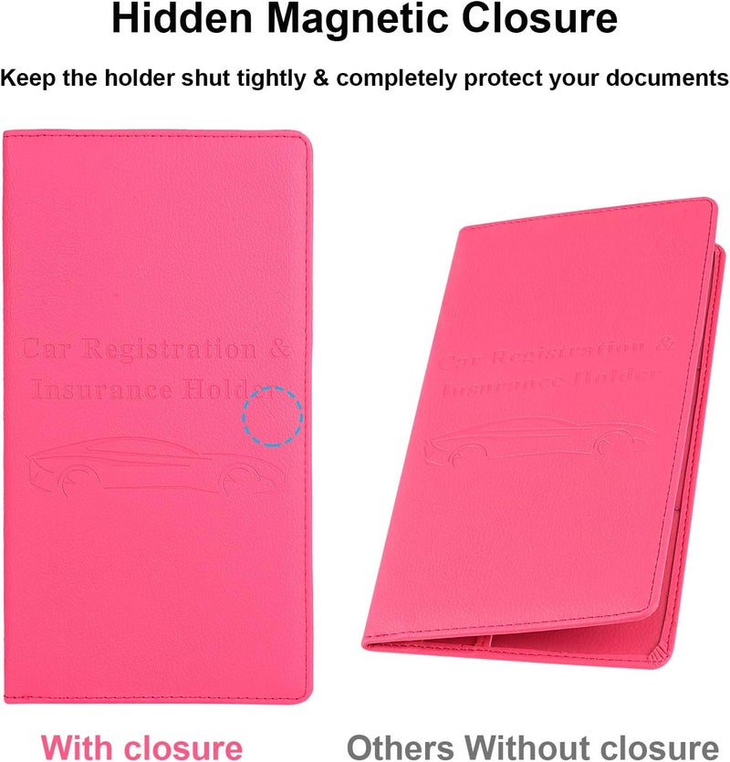 Cacturism Car Registration and Insurance Holder, Car Accessories Vehicle Glove Box Car Organizer Women Car Accessories with Magnetic Shut for Cards, Essential Document, Driver License, Hot Pink - Image 2