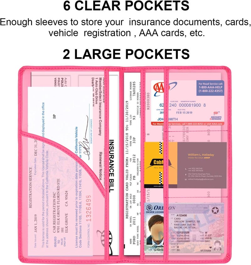 Cacturism Car Registration and Insurance Holder, Car Accessories Vehicle Glove Box Car Organizer Women Car Accessories with Magnetic Shut for Cards, Essential Document, Driver License, Hot Pink - Image 3