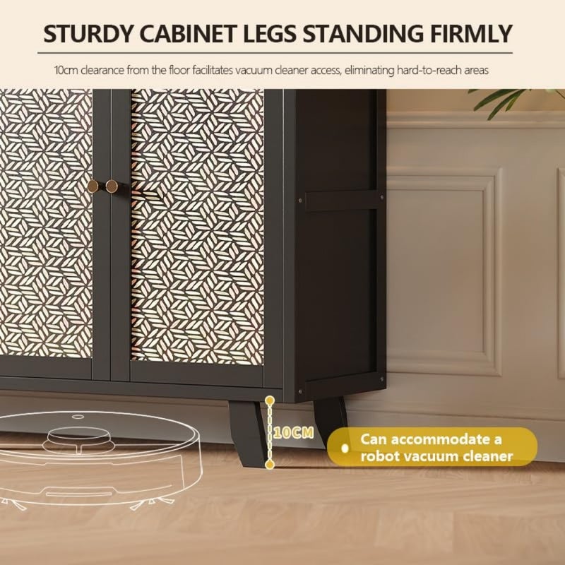 VOCATEN Buffet Sideboard, Coffee Cabinet with Storage Space, Storage Sideboard, Large Cupboard, Dressing Table for Home Kitchen, for Living Room, Kitchen, Entryway, Hallway Black - Image 5