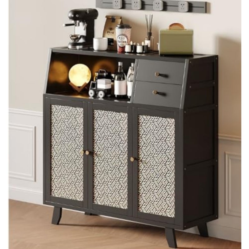 VOCATEN Buffet Sideboard, Coffee Cabinet with Storage Space, Storage Sideboard, Large Cupboard, Dressing Table for Home Kitchen, for Living Room, Kitchen, Entryway, Hallway Black - Image 1