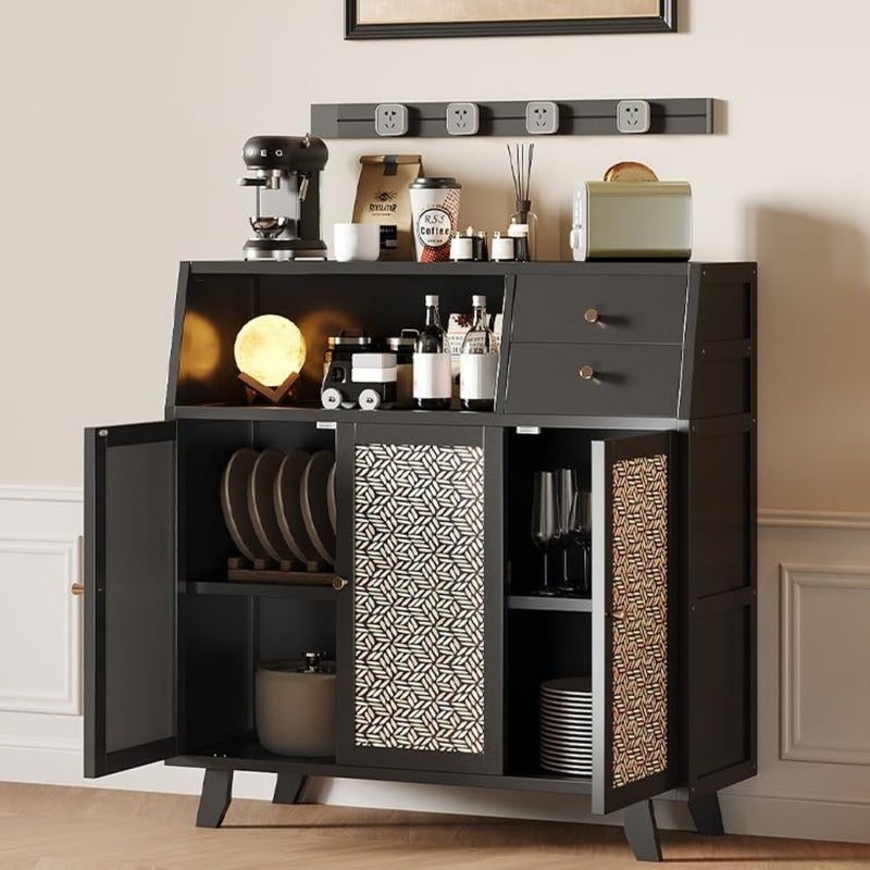 VOCATEN Buffet Sideboard, Coffee Cabinet with Storage Space, Storage Sideboard, Large Cupboard, Dressing Table for Home Kitchen, for Living Room, Kitchen, Entryway, Hallway Black - Image 3
