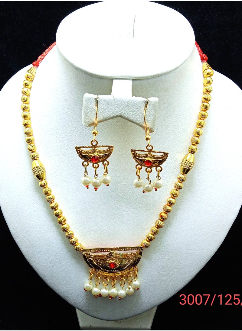 Amina - Arabic Women Imitation Artificial Jewellery Pendant Set 3 piece Chain, Earring Gold Plated No -6 - Image 1