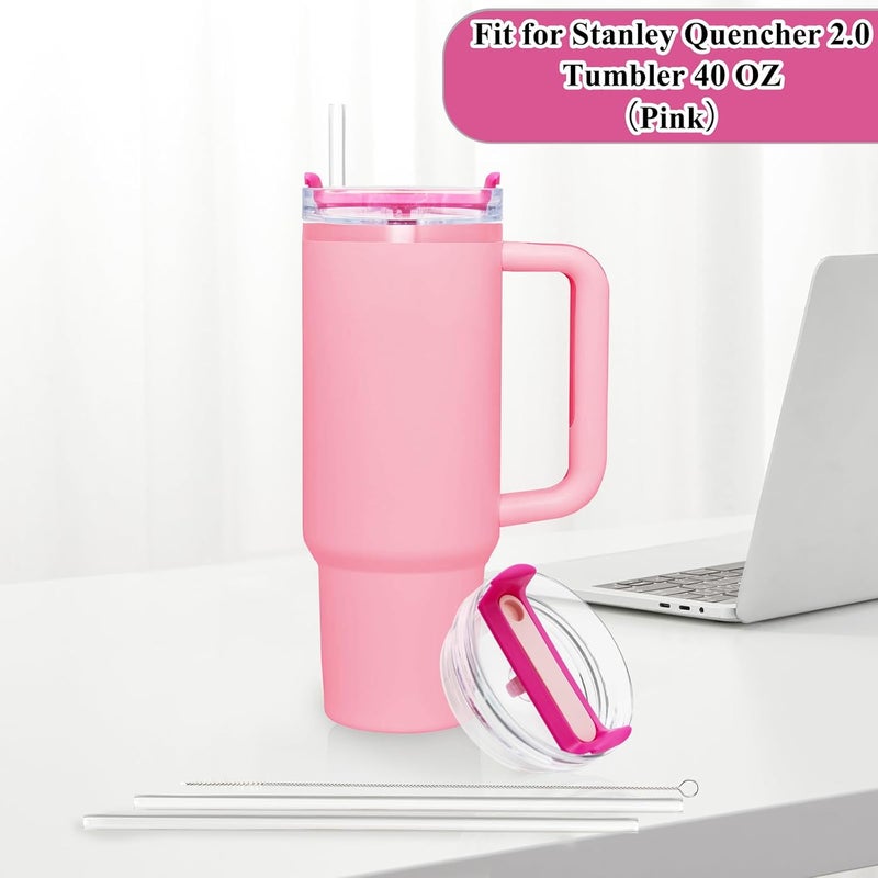 TiciKim 40oz Tumbler Lid Compatible for Stanley, 2 Pack Replacement Tumbler Lids Fit for Stanley Quencher 2.0 Tumbler 40 OZ, with Straws and Cleaning Brush (Hot Pink) - Image 5
