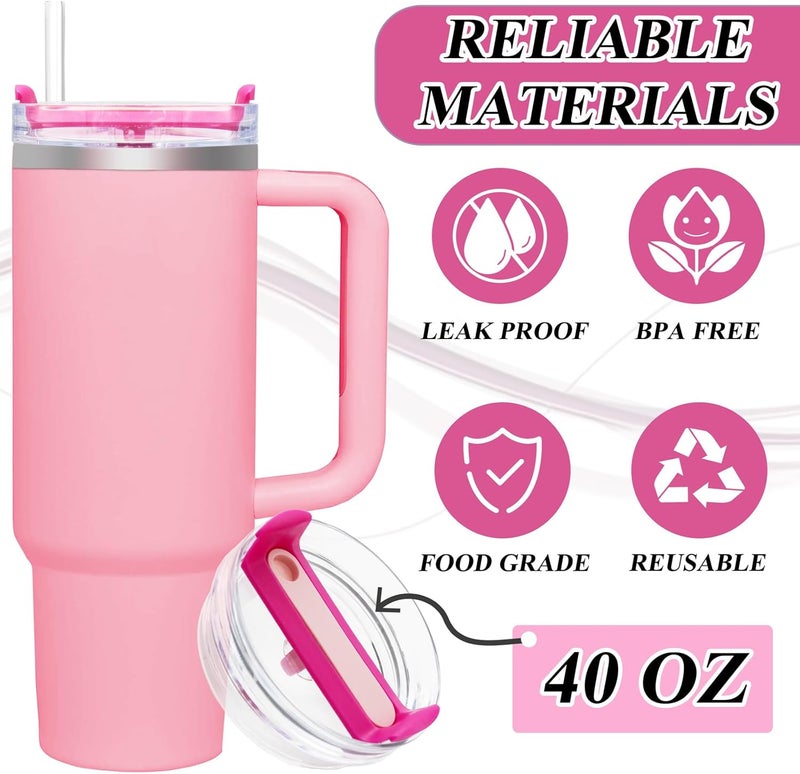 TiciKim 40oz Tumbler Lid Compatible for Stanley, 2 Pack Replacement Tumbler Lids Fit for Stanley Quencher 2.0 Tumbler 40 OZ, with Straws and Cleaning Brush (Hot Pink) - Image 3