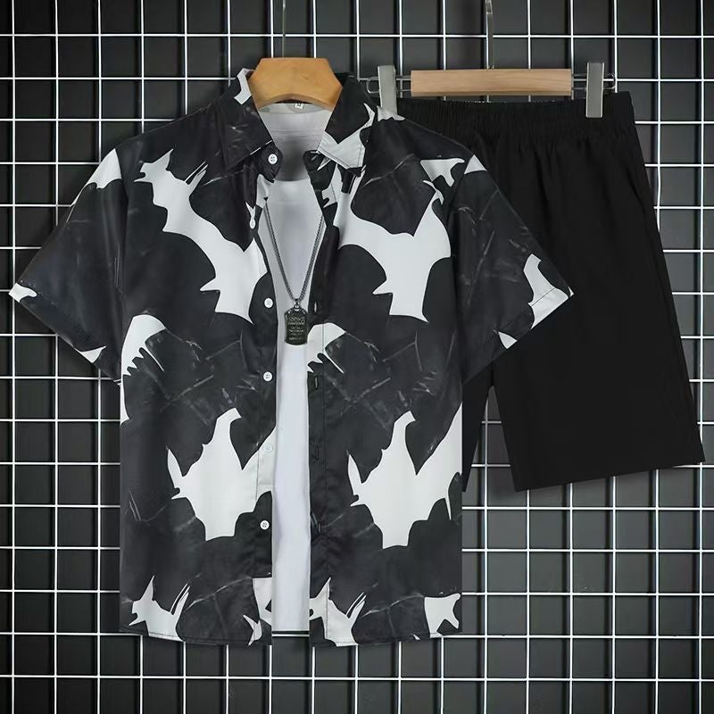 Generic Beach suit Summer Short-sleeved Fashionable Shirt plus size Loose Hawaiian Mens Casual Shorts Collocation Couple Fb-208#Suit [shirt + shorts] 