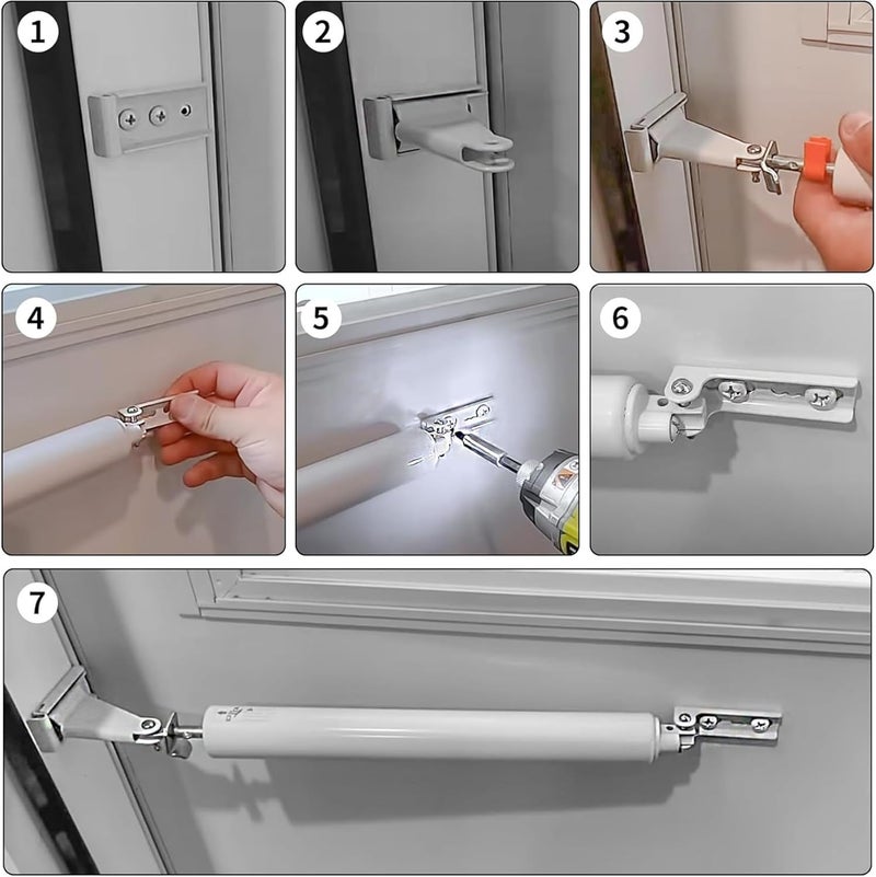 ConsitDone Pneumatic Door Closer Kit for Screen and Storm Doors, Includes Push Button Latch and Protector Chain Spring (White All-in-One, 1 Set) - Image 4