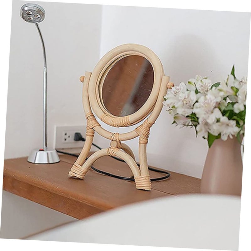 Rattan Round Makeup Mirror Multifunctional Tabletop for Bedroom Decor High Definition Lightweight - Image 5