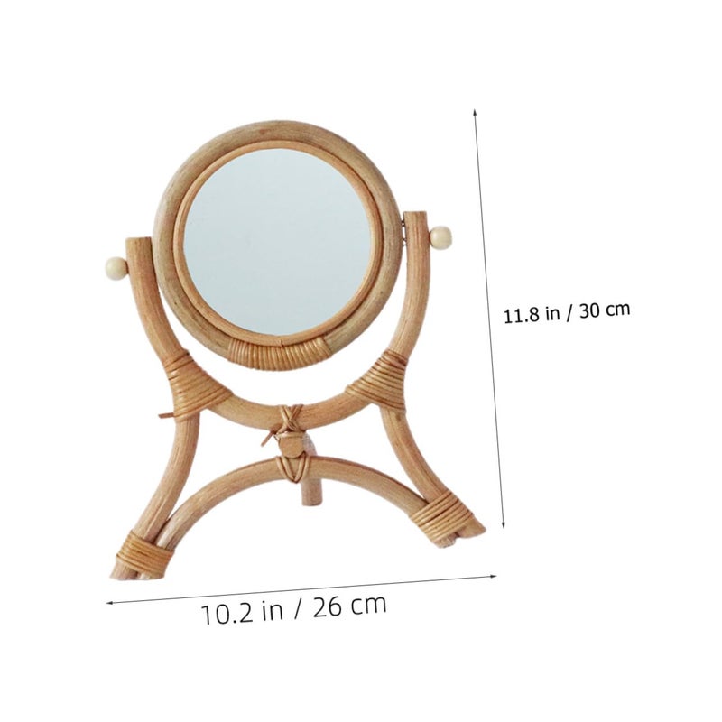 Rattan Round Makeup Mirror Multifunctional Tabletop for Bedroom Decor High Definition Lightweight - Image 3