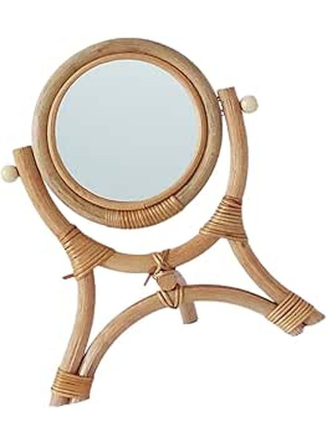 Rattan Round Makeup Mirror Multifunctional Tabletop for Bedroom Decor High Definition Lightweight - Image 1