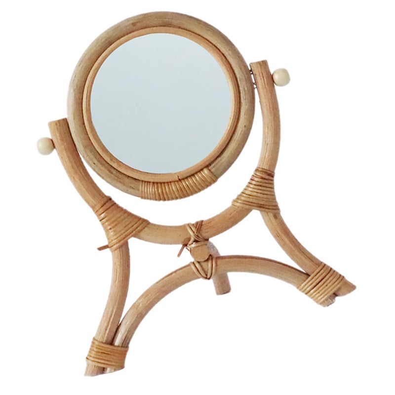 Rattan Round Makeup Mirror Multifunctional Tabletop for Bedroom Decor High Definition Lightweight - Image 2