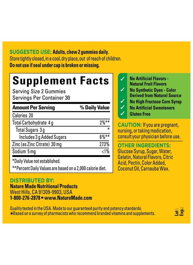 Nature Made - Extra Strength Zinc Supplements 30 Mg Dietary Supplement For Immune Health And Antioxidant Support 60 Zinc Gummies 30 Day Supply - Image 1