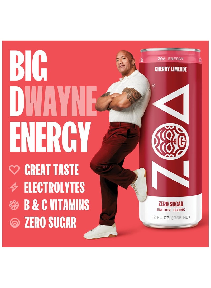 ZOA Cherry Limeade Zero Sugar Vitamins Antioxidants Electrolytes Natural Caffeine Energy Drink 12 Fl Oz - Image 3