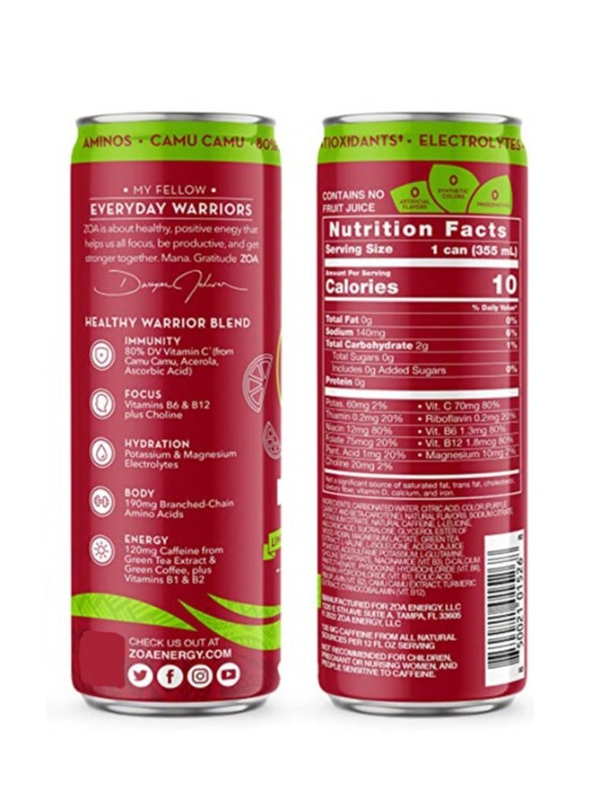 ZOA Cherry Limeade Zero Sugar Vitamins Antioxidants Electrolytes Natural Caffeine Energy Drink 12 Fl Oz - Image 2