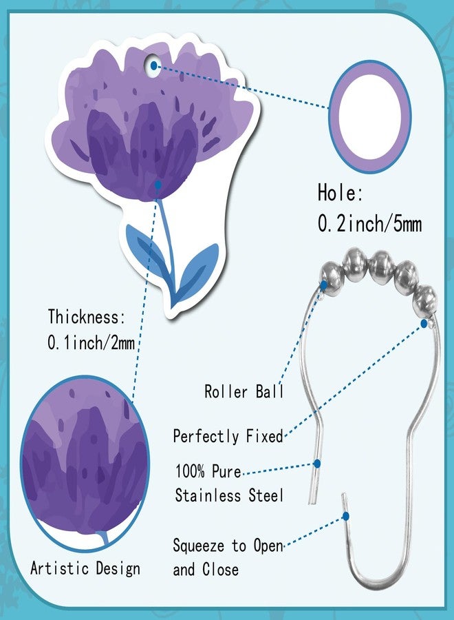 مجموعة من 12 قطعة من خطافات وحلقات ستارة الحمام من كريت كابين، بتصميمات متنوعة تشمل الفراشات والزهور، مصنوعة من المعدن، مع سلسلة من الفولاذ المقاوم للصدأ، لتزيين الحمام. - Image 3