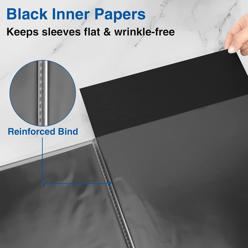 Sooez Art Portfolios 11"x14", Large Portfolio Folder with 30 Pockets & Black Inner Sheets, Display 60 Pages, 11 x 14 Presentation Book for Artwork Storage, Binder with Plastic Sleeves for Artist - Image 2