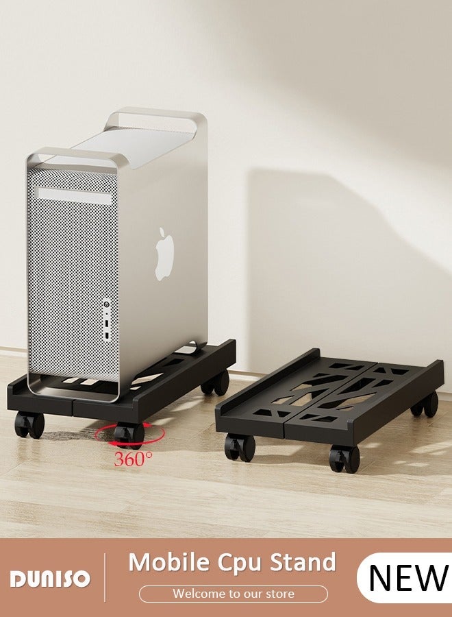 DUNISO Adjustable CPU Stand, Mobile PC Rack,Hollow Cooling Pc Host Tower Stand, CPU Bracket cart with Wheels，Desktop PC Host Base Tray,Movable Pulley Chassis Shelf, Computer Tower Stand, CPU Holder Stand for Home, Office - Image 1