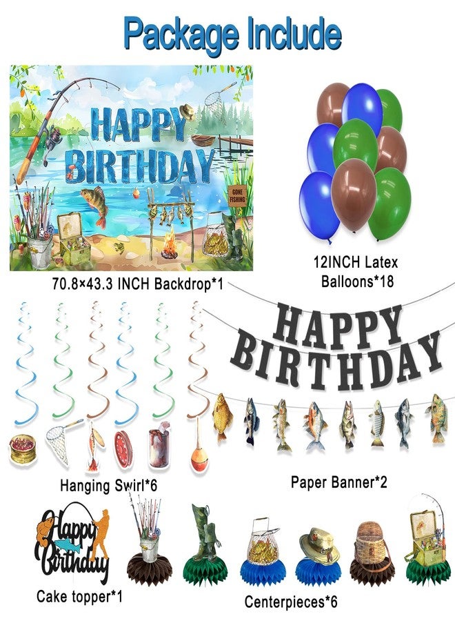 Roetyce Gone Fishing Birthday Decorations, 34PCS Fishing Theme Happy Birthday Banner Balloons Hanging Swirls Centerpieces Cake Topper Kit, Gone Fishin Bday Backdrop for Kids Adult - Image 2