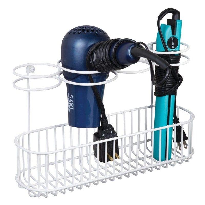 Generic INDIAN DECOR 28159 Hair Dryer Holder Bathroom Hair Straightener and Blow Dryer Storage Metal Hanging Basket for Heated Appliances White Made in India  - Image 2