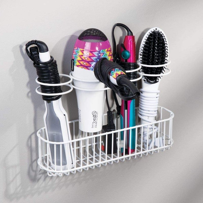 Generic INDIAN DECOR 28159 Hair Dryer Holder Bathroom Hair Straightener and Blow Dryer Storage Metal Hanging Basket for Heated Appliances White Made in India  - Image 4