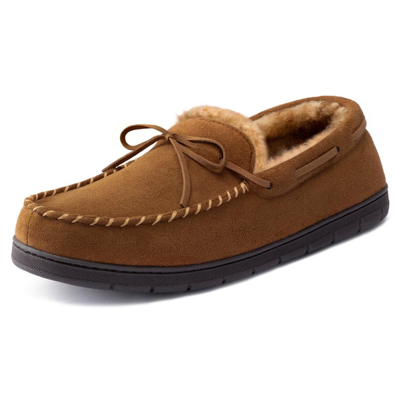 ULTRAIDEAS Men's Luke Moccasin Slippers Memory Foam Cozy House Slippers, Warm Comfy Slippers for Men, Indoor Outdoor Loafer Anti-Slip Home Shoes (Tan, Size 11) - Image 1