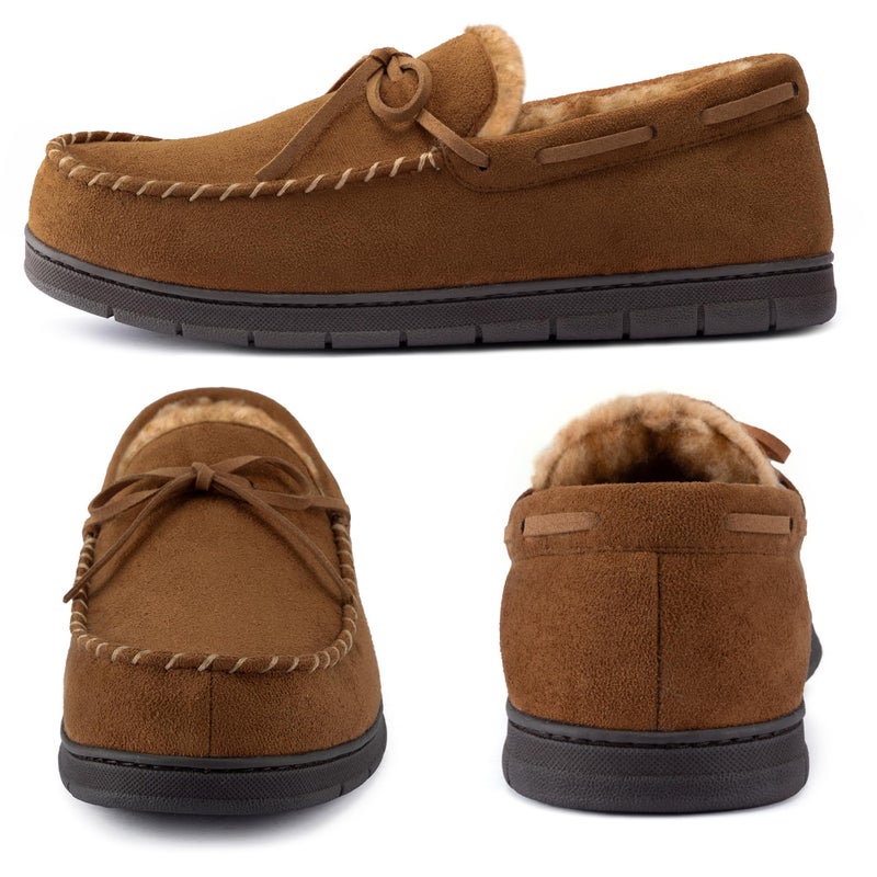 ULTRAIDEAS Men's Luke Moccasin Slippers Memory Foam Cozy House Slippers, Warm Comfy Slippers for Men, Indoor Outdoor Loafer Anti-Slip Home Shoes (Tan, Size 11) - Image 4