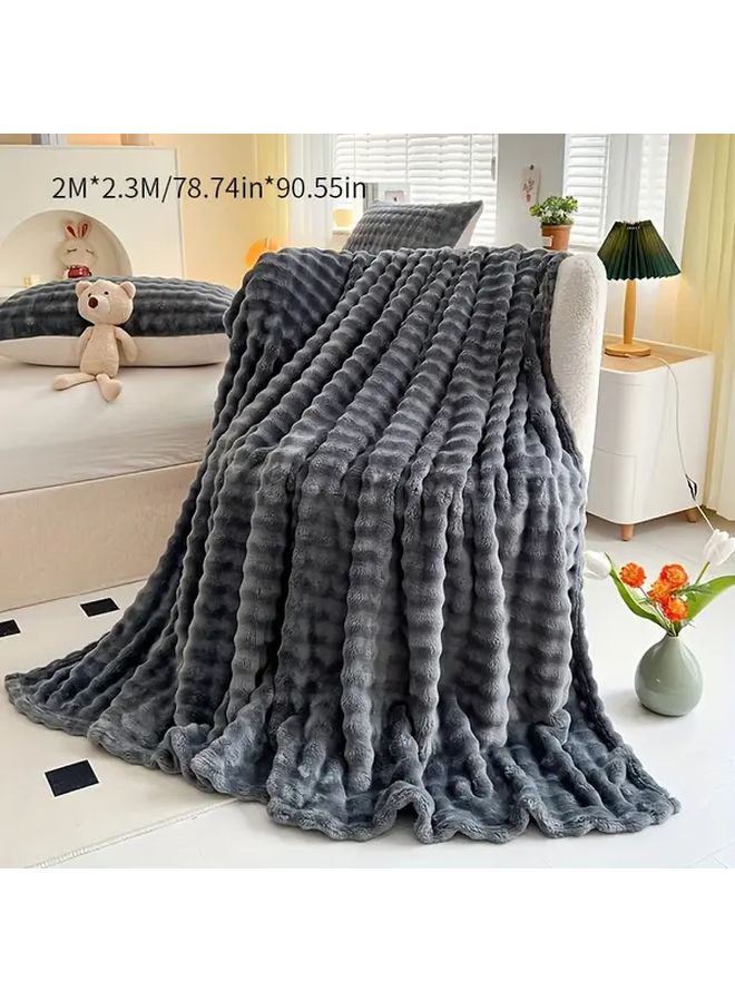 Gray Faux Rabbit Fur Blanket Ultra Soft Plush All Season Throw 2M x 2 3M Cozy Bedspread - Image 1