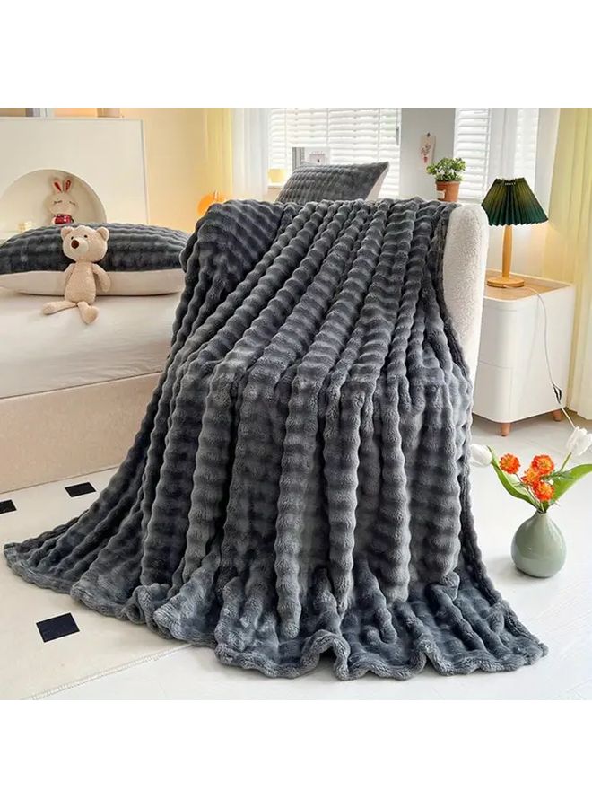 Gray Faux Rabbit Fur Blanket Ultra Soft Plush All Season Throw 2M x 2 3M Cozy Bedspread - Image 2
