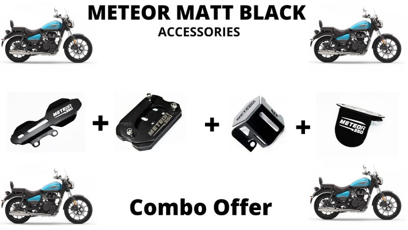 OBEROI'S TRADERS Meteor 350 Master Cylinder Guard, Front Oil Reservoir Cap, Side Stand Extender And Rear Brake Oil Container Guard Combo Accessories (Pack Of 4, Black) - Image 5