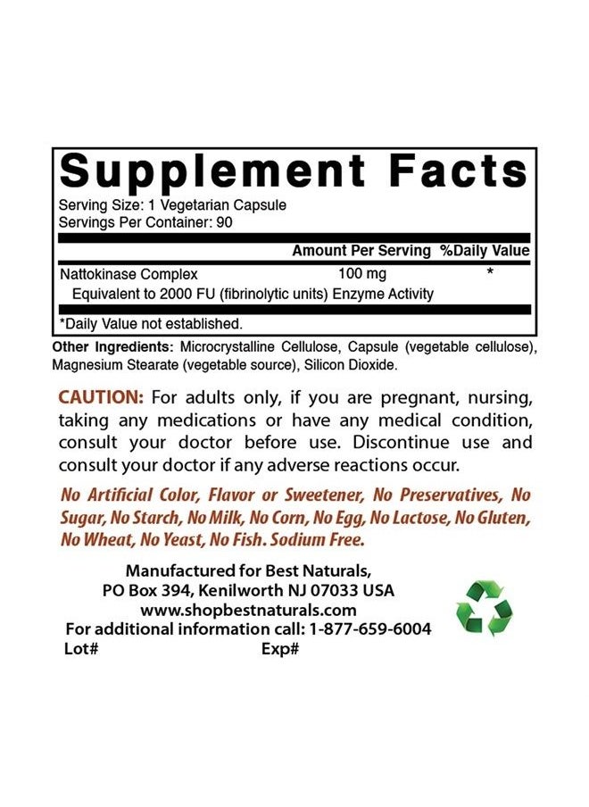 Best Naturals - Nattokinase, 2000 FU, 100 Mg, 90 Vegetarian Capsules - Image 1