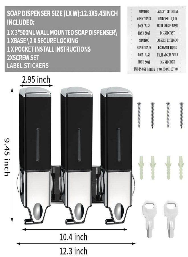 prosfalt 3 x 500ml per Cup Wall Mounted Manual Soap Dispenser for Home, Bath, Kitchen, Hotels, Restaurants. Shower and Lotion Dispenser (Black) - Image 5