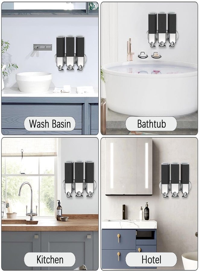 prosfalt 3 x 500ml per Cup Wall Mounted Manual Soap Dispenser for Home, Bath, Kitchen, Hotels, Restaurants. Shower and Lotion Dispenser (Black) - Image 4