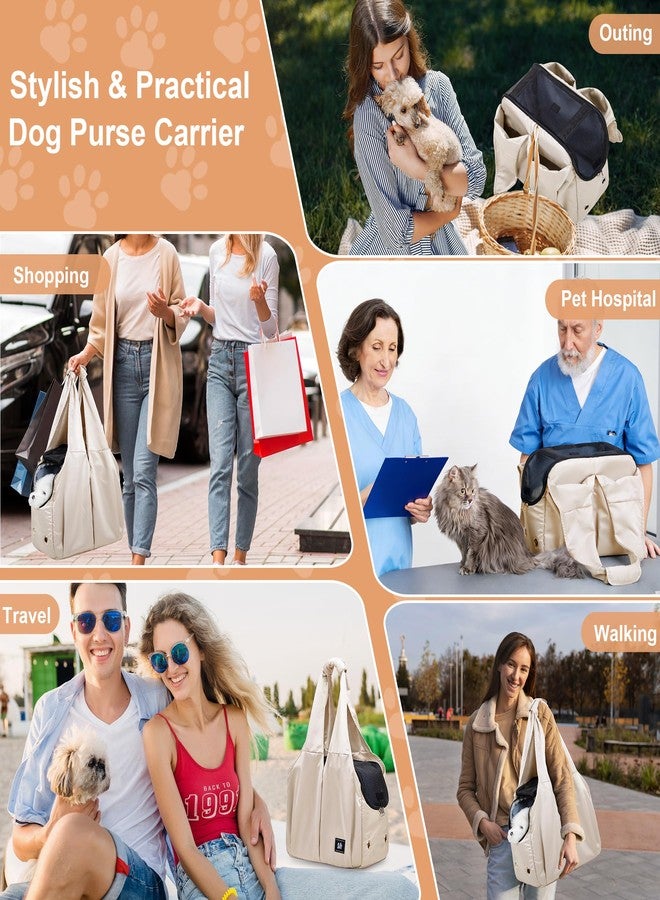 TARFEPA Dog Purse Carrier for Small Dogs Cat Rabbit with 4 Large Pockets, Lightweight Soft-Sided Pet Carriers Up to 15lbs, Puppy Tote Bag, Outings, Travel, Vet - Beige - Image 5