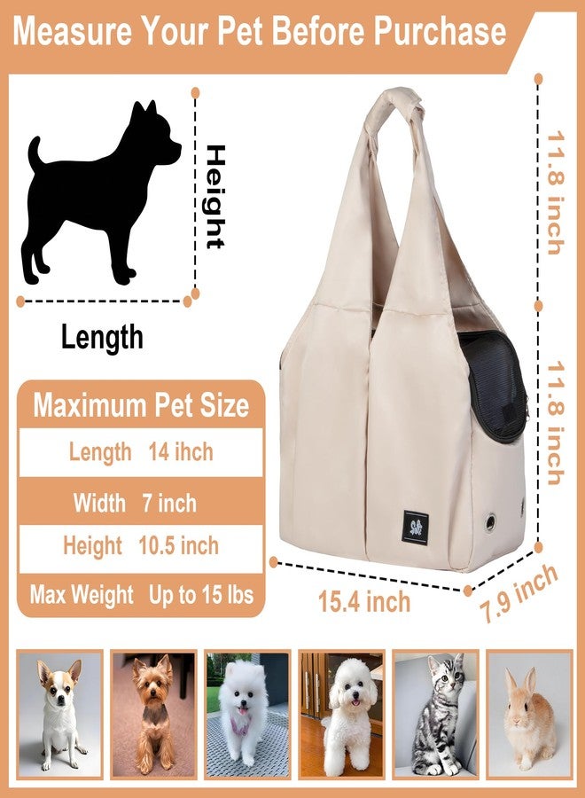 TARFEPA Dog Purse Carrier for Small Dogs Cat Rabbit with 4 Large Pockets, Lightweight Soft-Sided Pet Carriers Up to 15lbs, Puppy Tote Bag, Outings, Travel, Vet - Beige - Image 2