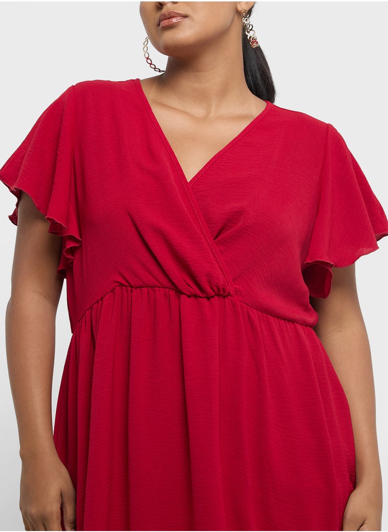 Ginger Plus - V-Neck Fit N Flare Dress - Image 1