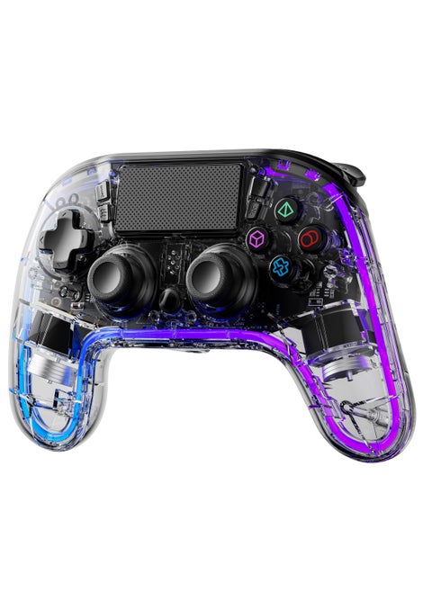 Gaming Controller with Crystal Shell for PS4 /Multi-Platform Compatibility PS3/PC (D-INPUT, X-INPUT)/ iOS/ Android/ Touch Pad and Vibration / 6-Axis Motion Sensor/ RGB Lights - Clear