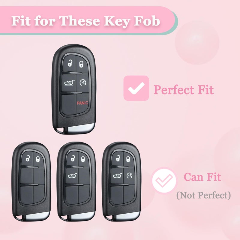 JAMCARI for Dodge Challenger Key Fob Cover - 3 4 5 Buttons Soft TPU Key Fob Case for Durango Charger Jeep Grand Cherokee Renegade Compass Comander Full Protection Car Key Cover with Bling Keychain ï¼ˆPinkï¼‰ - Image 2